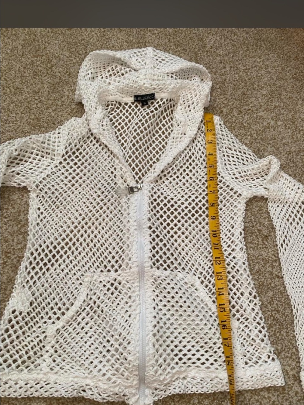 Vintage y2k white made in USA fishnet hoodie.
